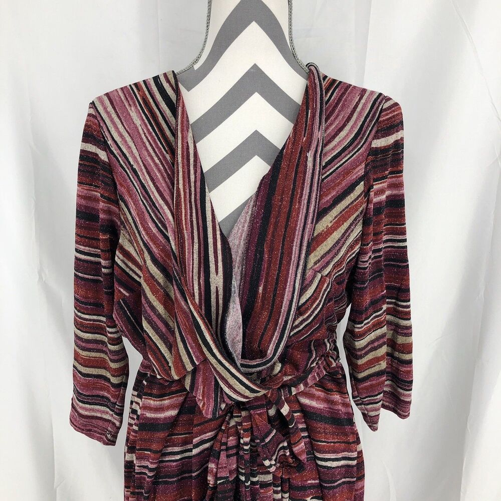 Lane Bryant Red Striped Metallic Thread Belted 3/4 Sleeve Dress 18/20 Plus